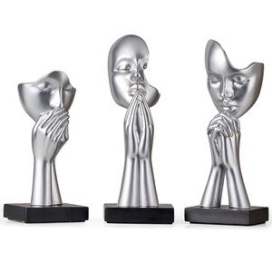 Silver Abstract Face Sculpture Set
